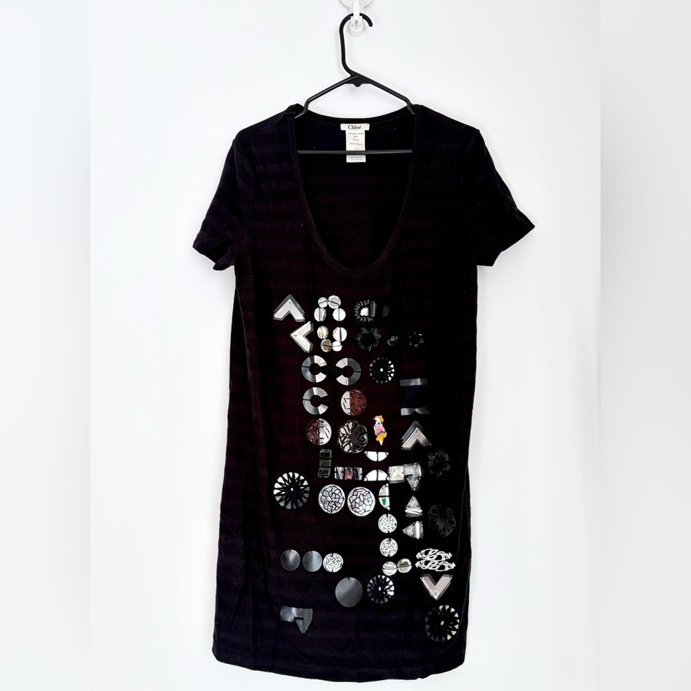 Chloe Vintage Applique Shift Dress - Size L - Made in France - Y2K